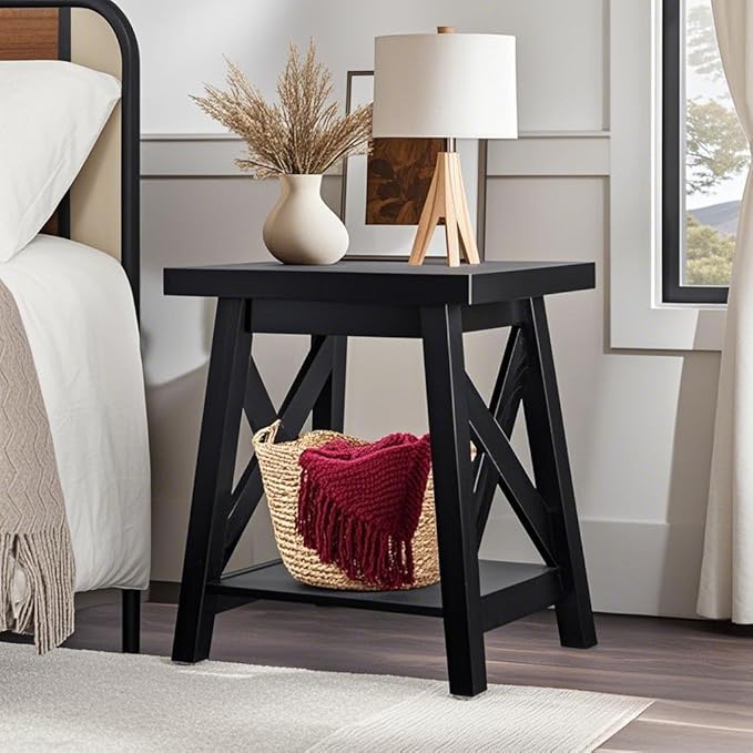Black End Table, 2-Tier End Tables Living Room, Wood Side Table, Modern Side - Image 2