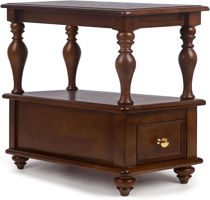 Narrow End Table with 1 Drawer and 2 Hidden Compartments by Ohoqiaqia