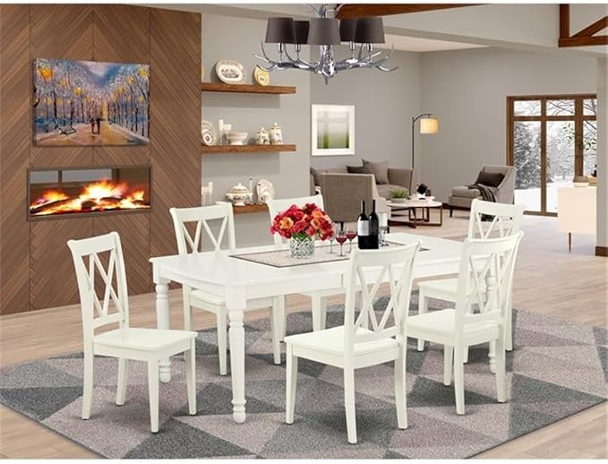 East West Furniture DOCL7-LWH-W 7 Piece Modern Dining Table Set Consist of a - Image 2