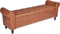 VEVOR Button-Tufted Storage Ottoman Bench, Rolled Arm PU Leather Bench by VEVOR