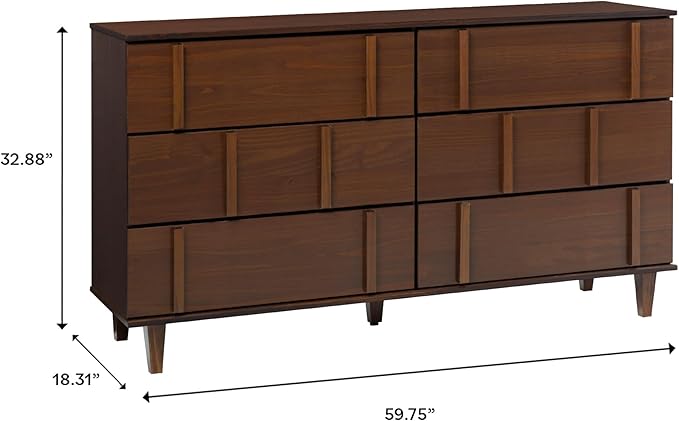 Walker Edison Contemporary Detailed 6-Drawer Solid Wood Dresser, 60 Inch - Image 3
