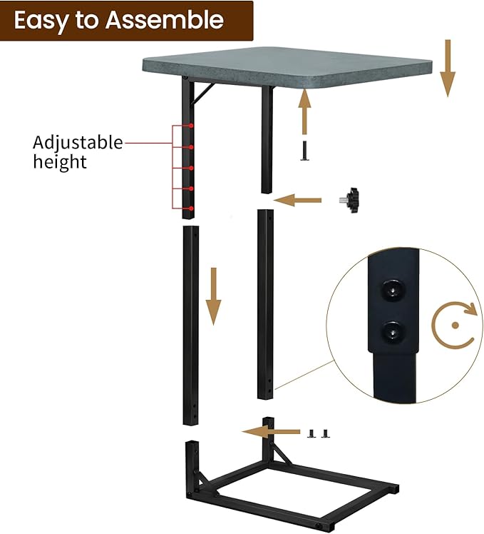C-Shaped End Table for Couch, Adjustable Sofa Side Table - Image 7