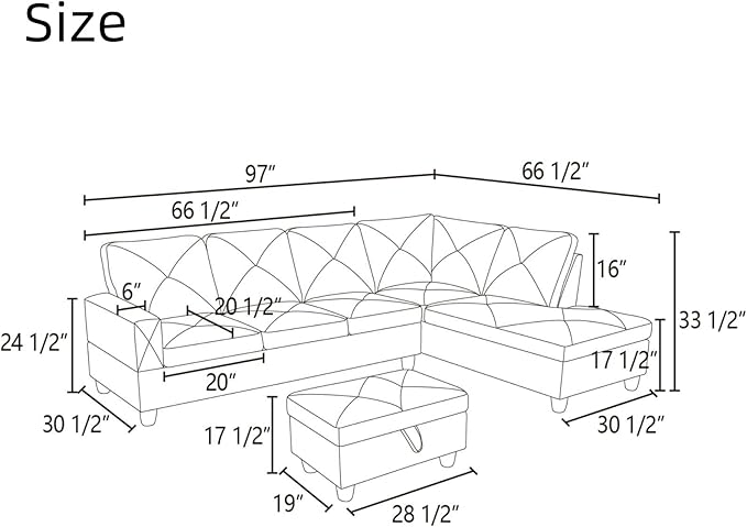 NAYSAYE L Shaped Couch, Modular Sectional Couch - Image 2