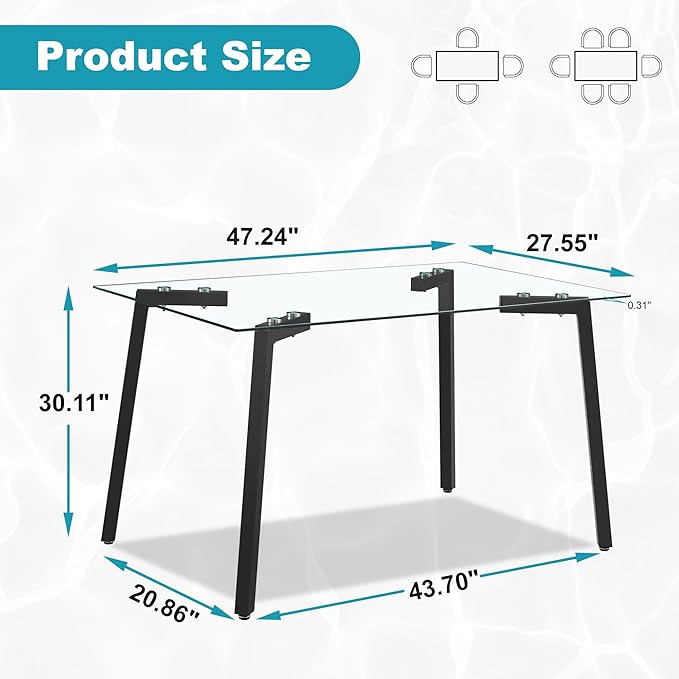 Dining Table for 6 Kitchen Table 51" Rectangular Modern Glass Dining Table - Image 2
