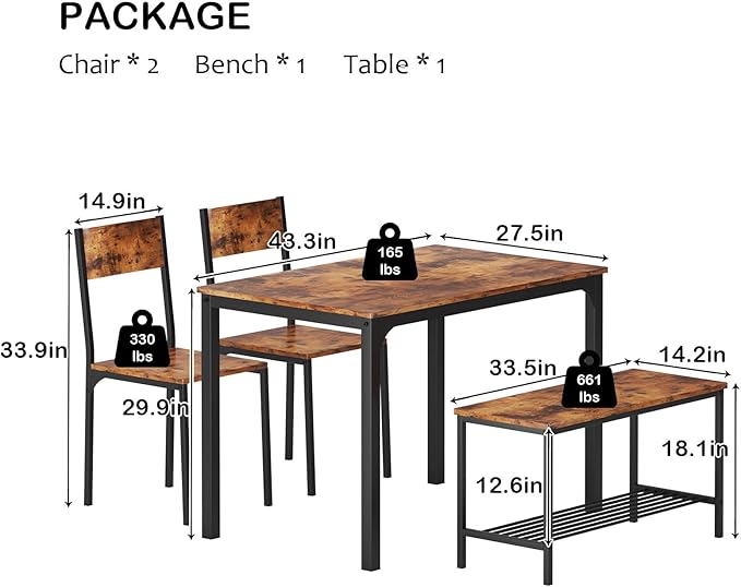 soges 4 Person Dining Table Set, 43.3inch Kitchen Table Set - Image 3