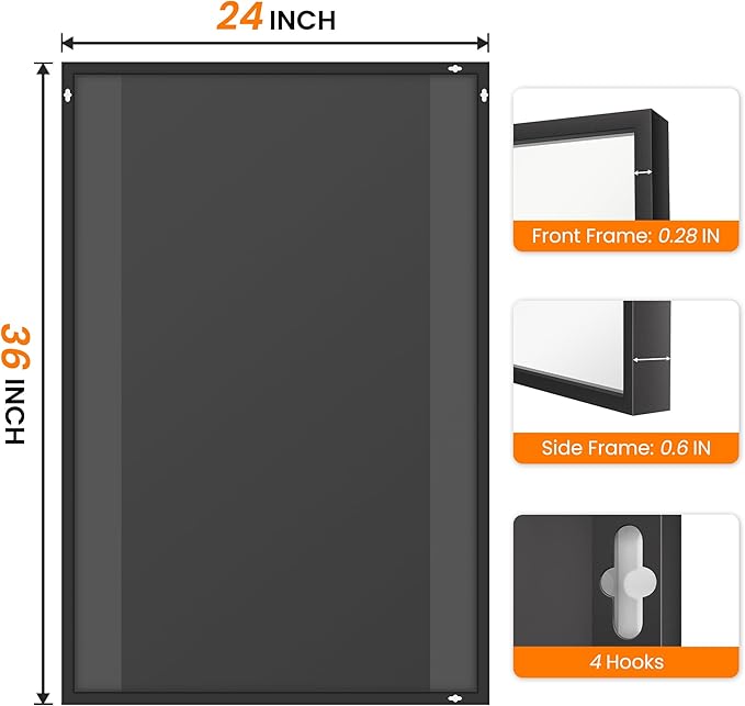 Bathroom Vanity Mirror for Wall, 2 Pack 36" x 24" Metal Framed Rectangular - Image 7
