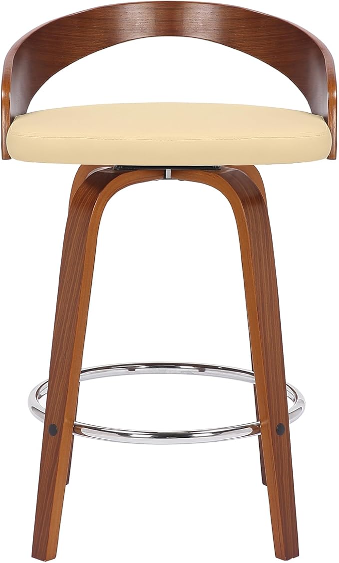 Armen Living Sonia 26" Counter Height Swivel Cream Faux Leather and Walnut Wood - Image 3