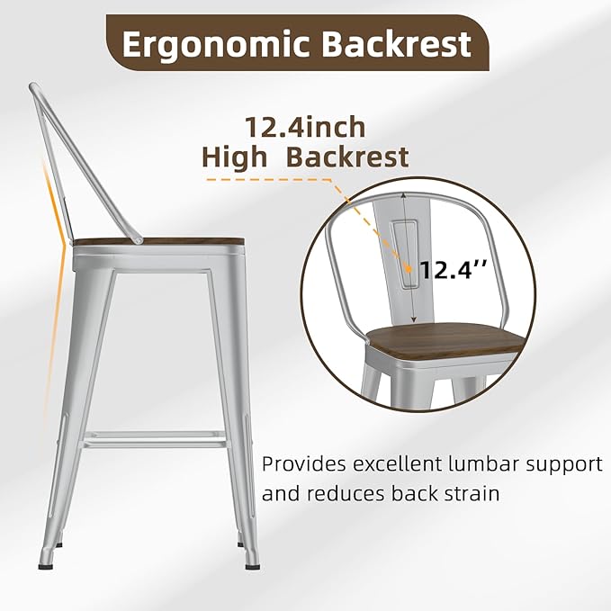 24” Swivel Bar Stools Set of 4, Counter Height Bar Stools Wooden Seat, Metal - Image 4