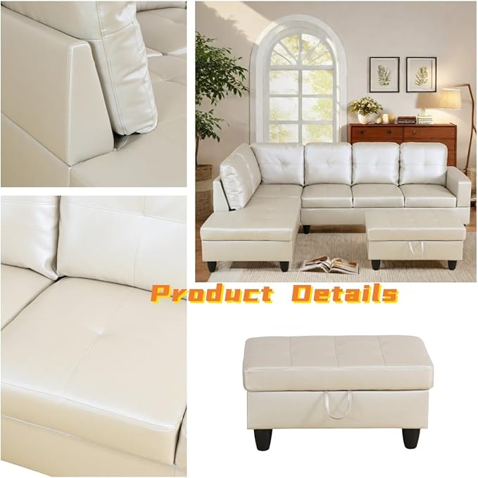 L Shaped Sectional Couch with Otttoman, Apartments, Light Grey - Image 4