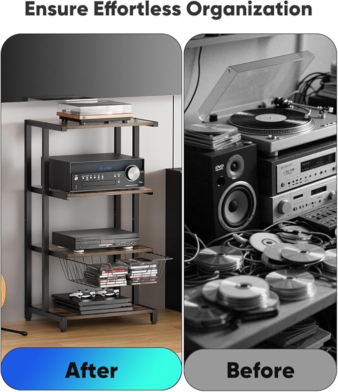 Media Stand with Detachable Baskets, 4-Tier AV Media Stand Corner Shelf - Image 7