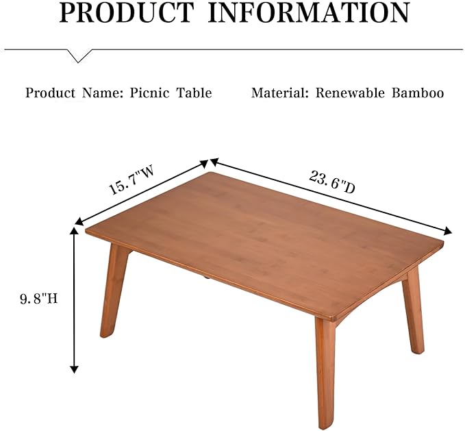 Japanese Floor Table No Assembly Required Bamboo Folding Walnut Coffee Table - Image 3