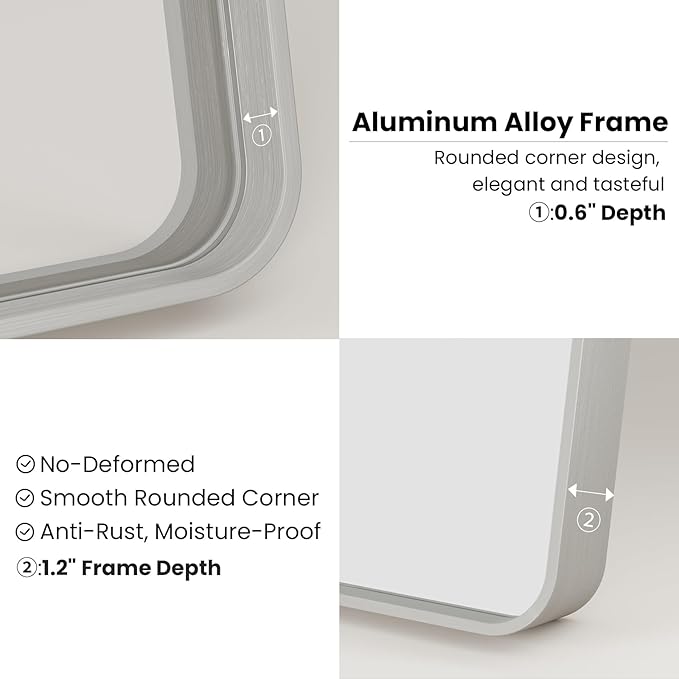 Brushed Nickel Bathroom Mirror 24x36 Inch, Brushed Silver Metal Frame Mirror - Image 4