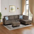 Brown L-Shaped 3-Piece Corduroy Sofa by Unknown
