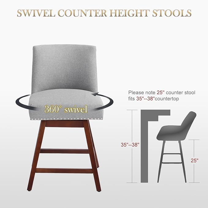 Counter Height Barstools Set of 4, 360° Swivel Bar Stools - Image 2