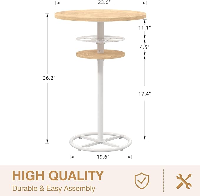 VECELO 36” High Top Bar Table, Sturdy Frame - Image 3