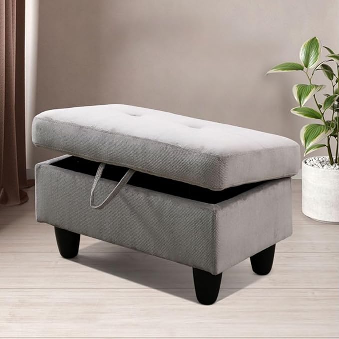 Grey White L-Shaped 3-Piece Corduroy Sofa - Image 5