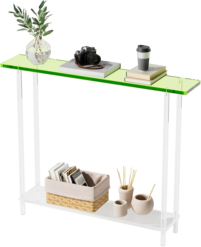 Sleek Modern 2-Tier Acrylic Console Table, 39.4" L x 7.6" W x 31.5" H by SmittenLife