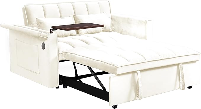 Ball & Cast 55" 3 in 1 Sleeper Sofa Bed Velvet Upholstered Pull Out Couch - Image 12