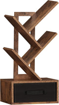 Small Bookshelf with Drawer, 4 Tier Tree Book Shelf, Wood Desk Bookshelves by SHEEPAM