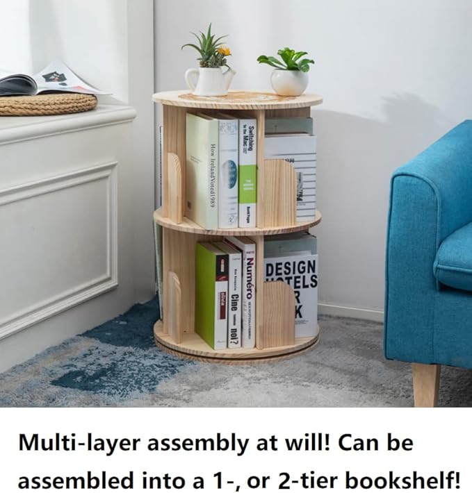 Heehee Wooden Rotating Bookshelf 360 Display Floor Standing Bookcase Storage - Image 3