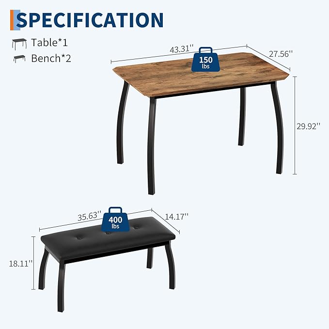 GAOMON Dining Table Set for 4, Metal Frame Kitchen Table Set - Image 2