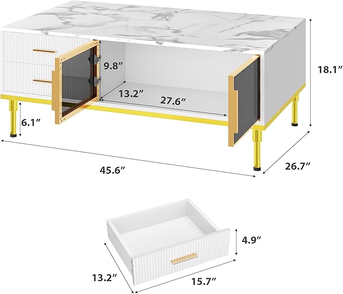 GAOMON Coffee Table for Living Room, Faux Marble Coffee Table - Image 3