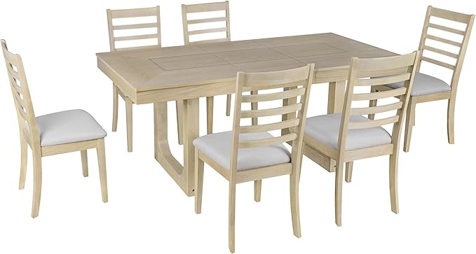 Merax 7 Piece Extendable Wooden Dining Table Set, Farmhouse Extendable - Image 7