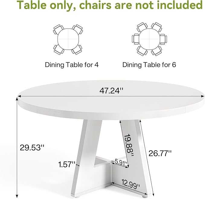 LITTLE TREE Round Dining Table for 4-6 People, 47 Inches White Circle Dinner - Image 3