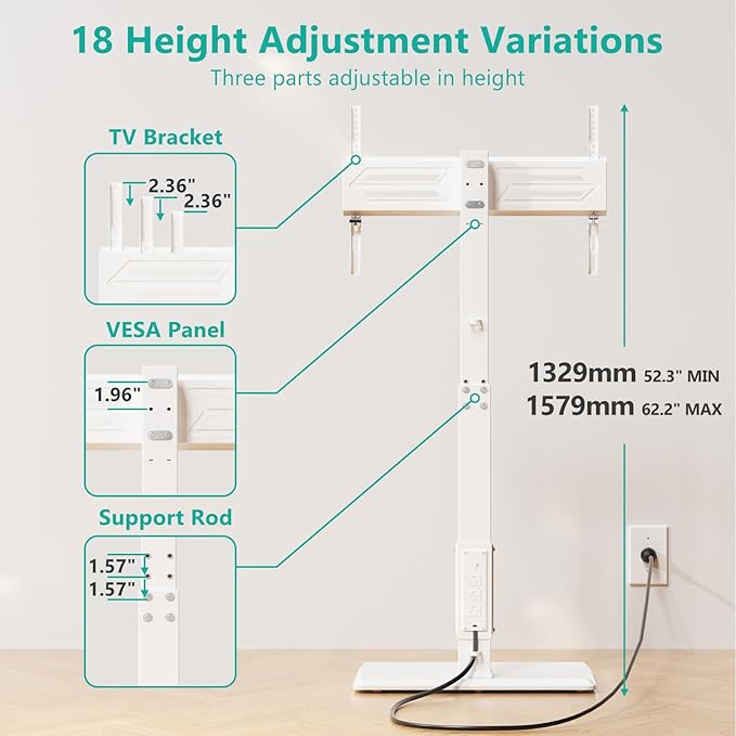 WALI Floor TV Stand with Power Outlet, Tall TV Stand Mount - Image 3