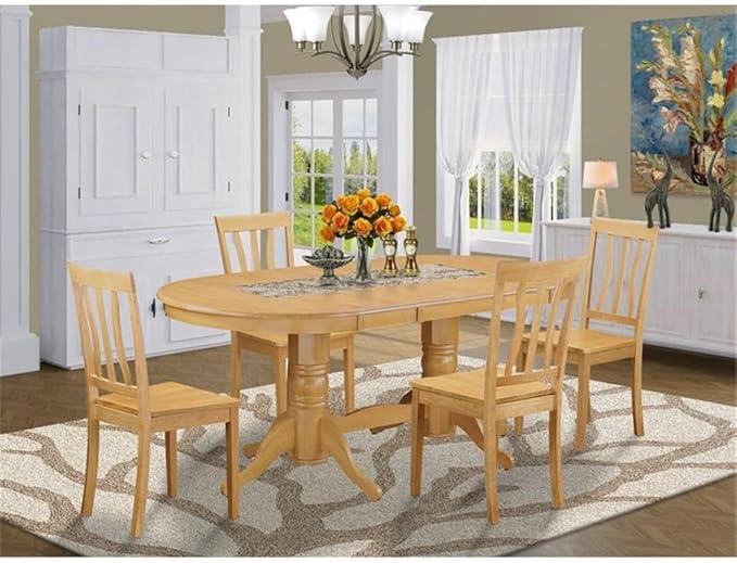 East West Furniture VAAN5-OAK-W 5 Piece Dining Set Includes an Oval Dining Table - Image 2