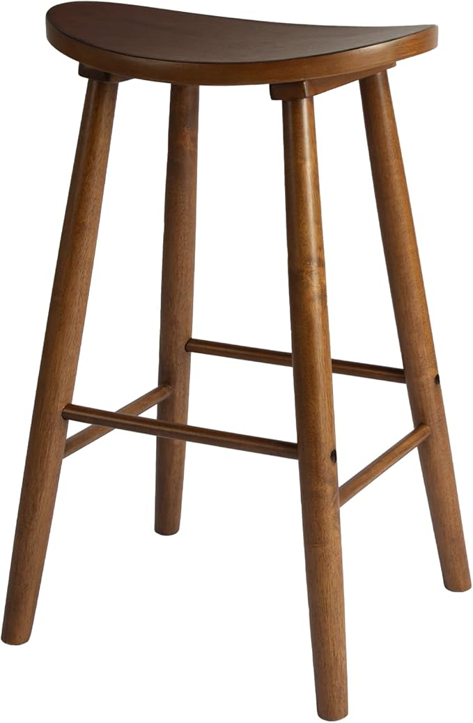 Nora 30" Backless Bar Stool, Saddle Seat Design, Solid Rubber Wood Frame by ARROWSTONE
