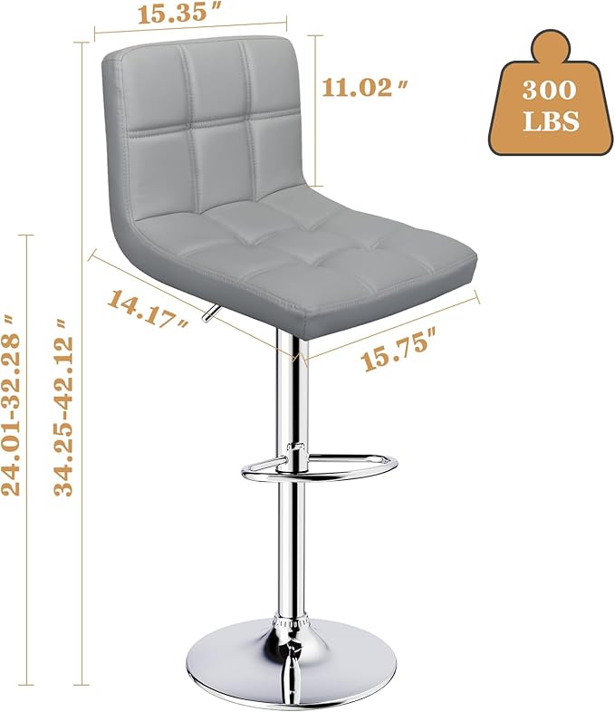 Bar Stools Set of 2, Armless Adjustable Swivel Barstools - Image 3