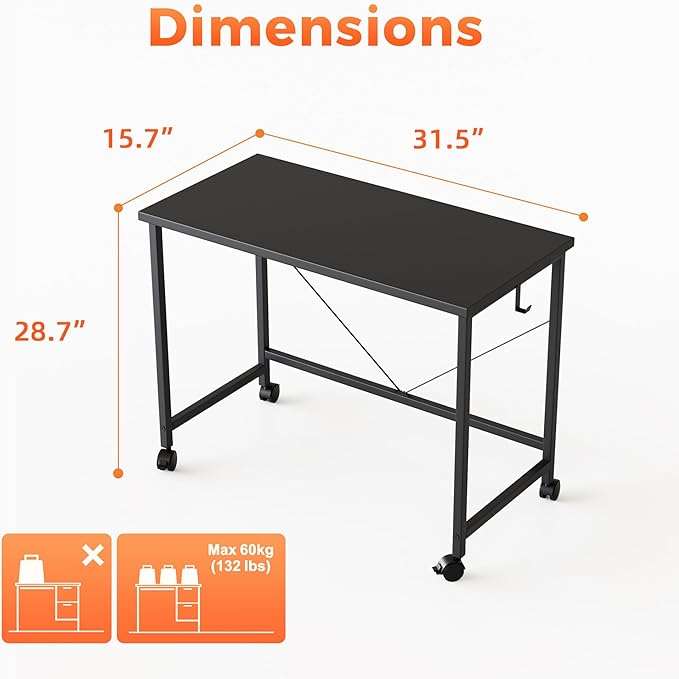 Rolling Computer Desk with Wheels, Gaming Desk - Image 2