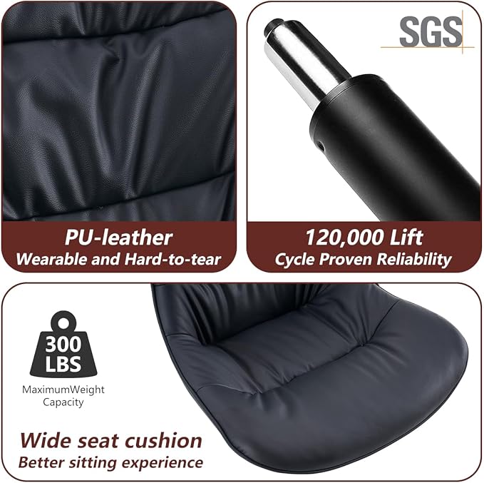 Kidol & Shellder Bar Stools Set of 2 Adjustable Swivel Black, PU Leather - Image 3