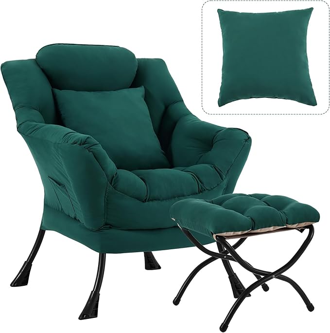 Lazy Chair with Ottoman, Modern Lounge Armchair with a Pillow, Leisure Sofa by HomeEastllyHome
