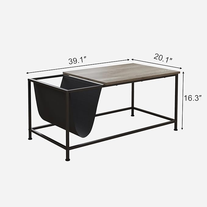 SENIG Grey Oak Rectangle Wood and Metal Coffee Table - Image 3