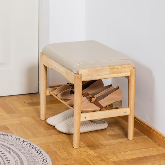 latifolia Small Shoe Bench, Solid Wood Bench - Image 5