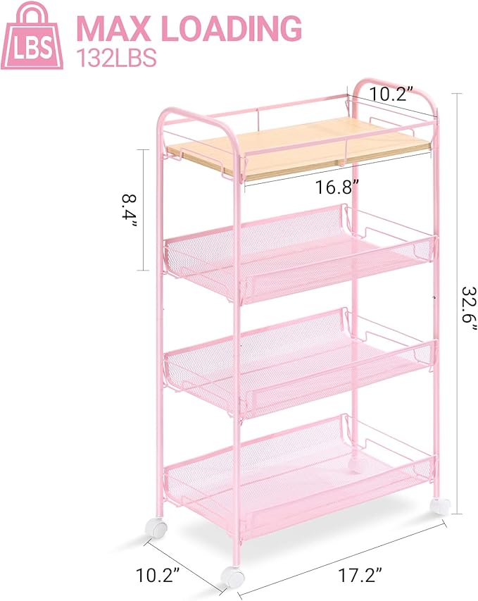 KINGRACK 4-Tier Metal Rolling Utility Cart, Easy Assembly, Waterproof, - Image 2