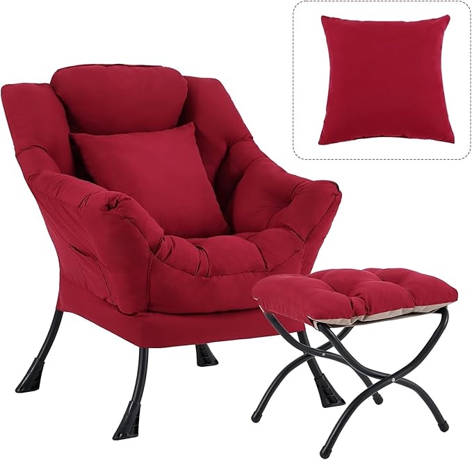 Lazy Chair with Ottoman, Modern Lounge Armchair with a Pillow, Leisure Sofa by HomeEastllyHome
