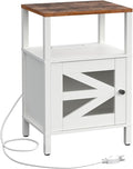 Farmhouse Nightstand with Charging Station, End Table with Storage, Acrylic Door by MAHANCRIS