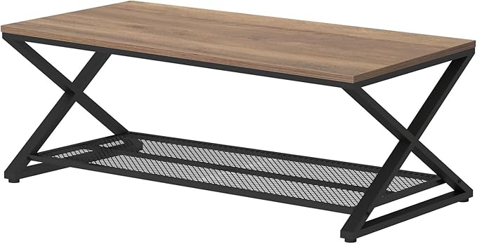 LVB Wood Coffee Table, Metal Wooden 2 Tier Center Tables - Image 9