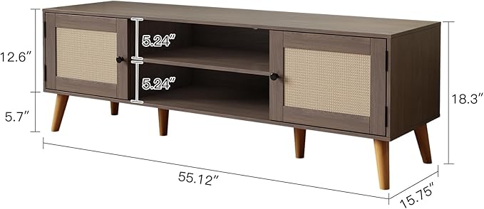 TV Stand for TVs up to 65 inches, Rattan Grain Finish Panel - Image 9