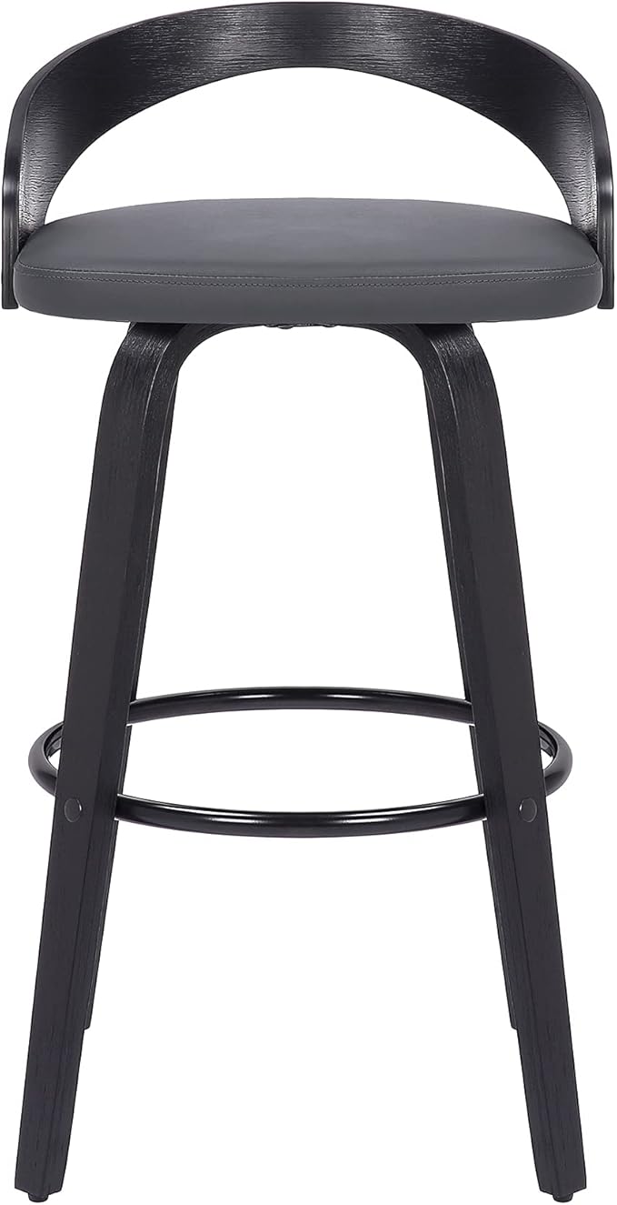 Armen Living Sonia 26" Counter Height Swivel Gray Faux Leather and Black Wood - Image 3