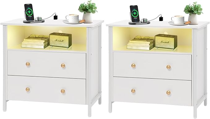 27 Inch Wide Night Stand, Large Wood Night Stand Set 2 by Tykacna