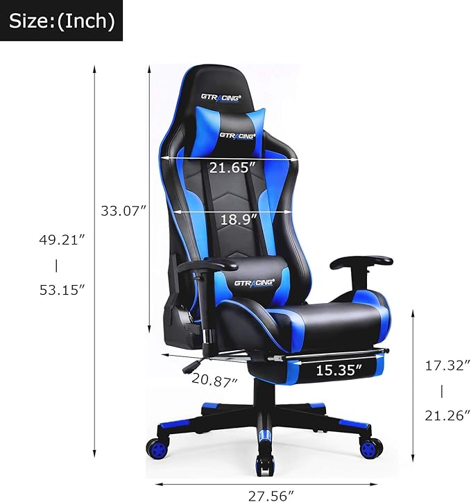 GTRACING Gaming Chair with Footrest and Bluetooth Speakers Music Video Game - Image 3