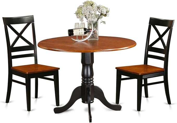East West Furniture DLQU3-BCH-W 3 Piece Dining Set Contains a Round Dining Table by EastWestFurniture