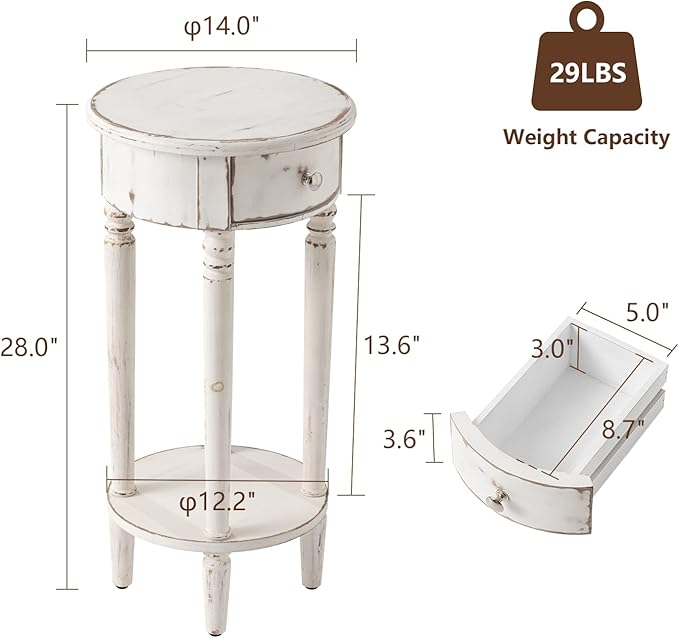 COSIEST Tall End Table with Drawer Sets of 2, Round Nightstand Bedside Table - Image 3