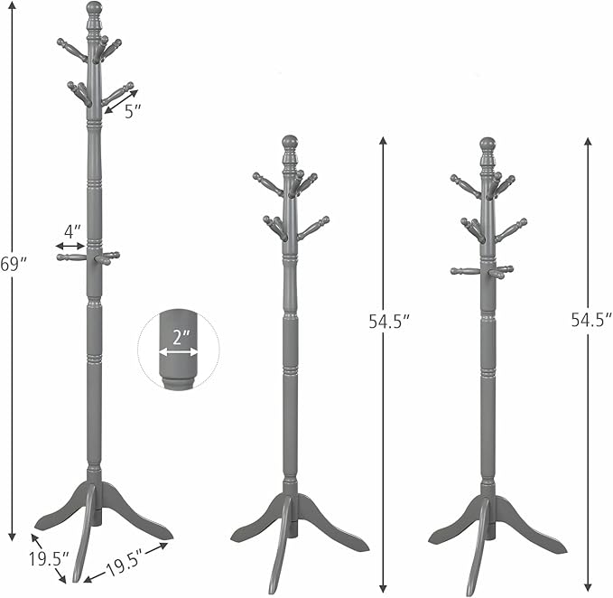 Tangkula Wood Coat Rack Freestanding, Entryway Height Adjustable Coat Stand - Image 5
