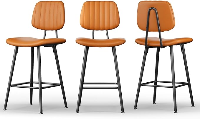 24-Inch Leather Bar Stools Set of 2, Counter Height Barstools - Image 9