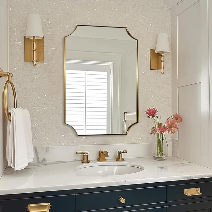 ANDY STAR Brushed Gold Bathroom Mirror, 22x30 Inch Scalloped Rectangle Mirror - Image 7